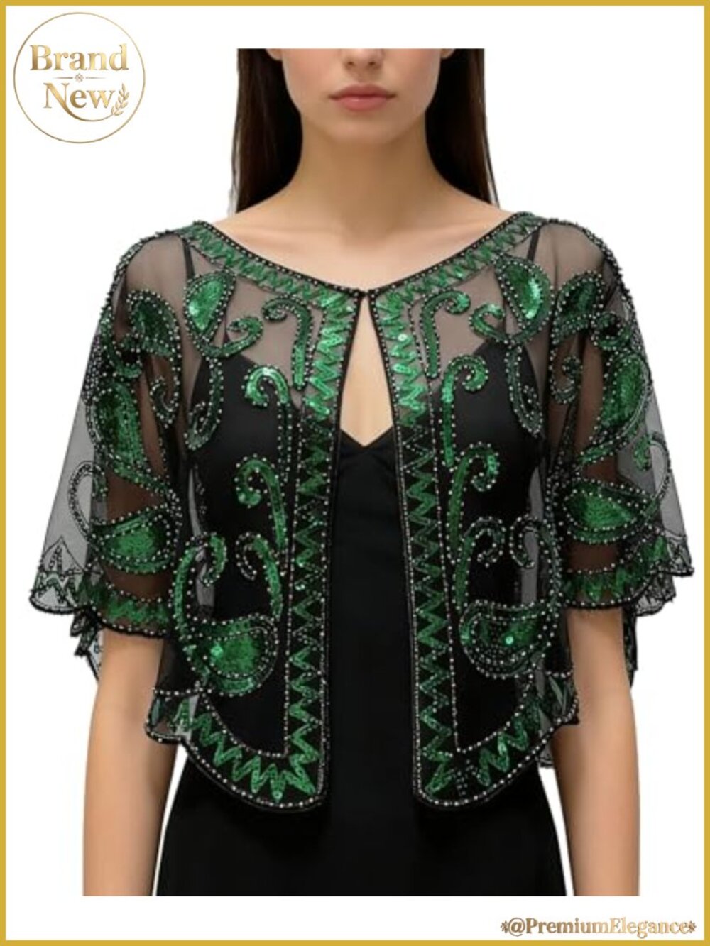 Lace Chiffon Sequin Capelet Wrap for Evening Dresses Formal Cover Up